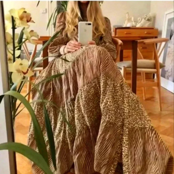 $1083 Zimmermann Button Front Empire Tiered Leopard Zebra Dress Brown Sz… - Picture 1 of 11